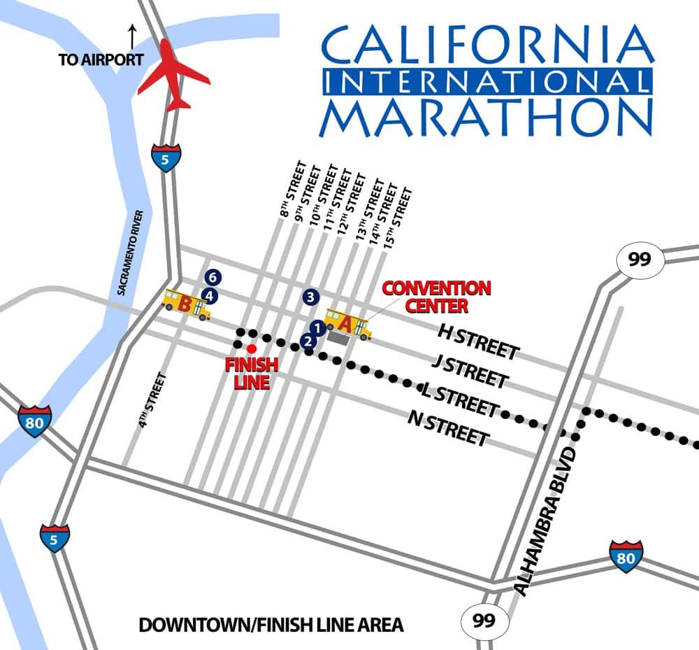 Stay Downtown Sacramento buses hotels California International Marathon